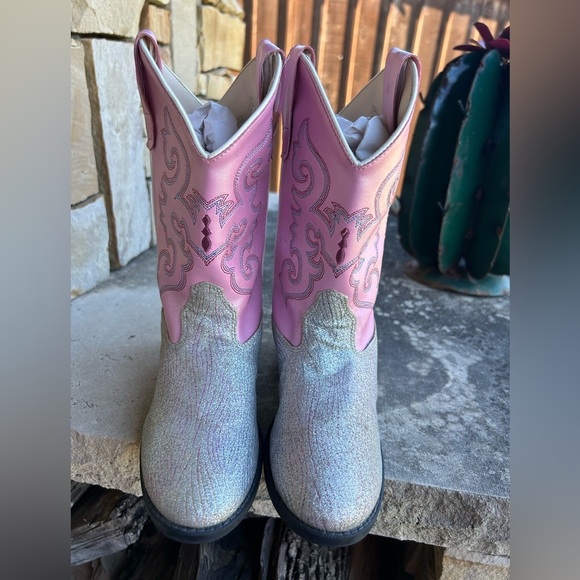 Old West Pink and silver glitter cowboy western kids Boots Sz-1. A - Picture 6 of 12